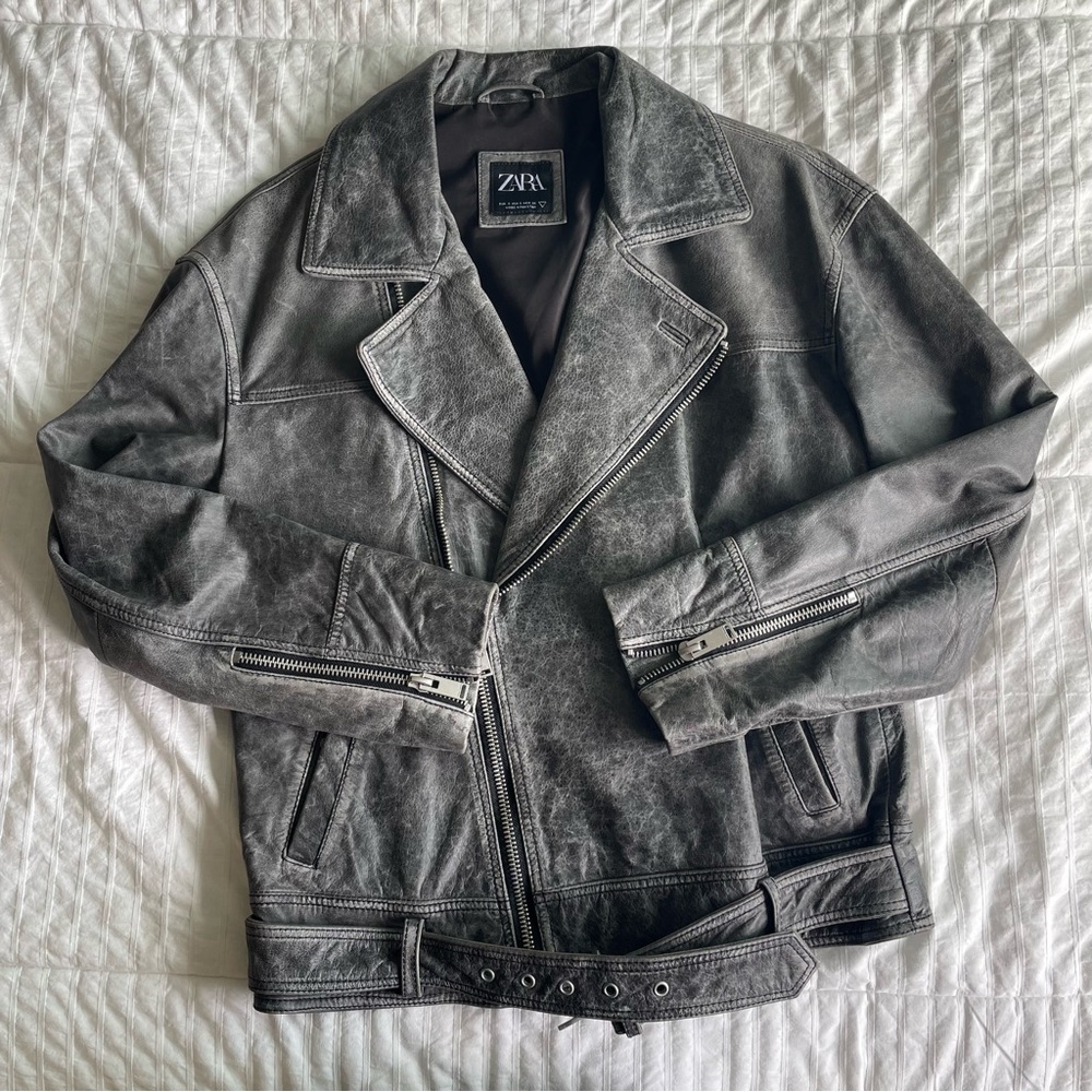 ZARA | Distressed Leather Biker Jacket